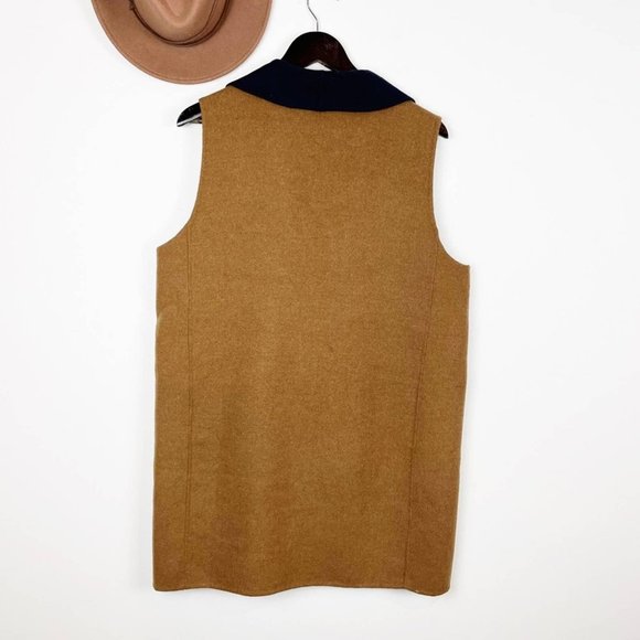 Talbots Double Face Wool Blend Open Front Shawl Collar Vest Camel/Navy Large - Picture 7 of 7